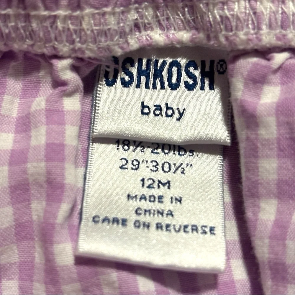 Oshkosh Baby 12 mo Purple & White Gingham Skirt w bloomers. Exclnt Cndtn